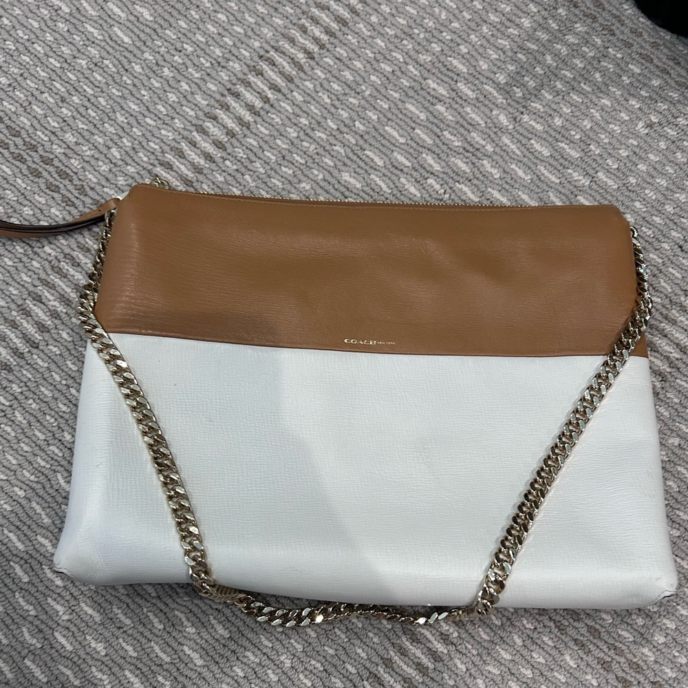 Nude and white coach bag